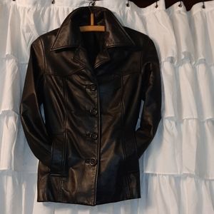Women's black leather car,dress coat